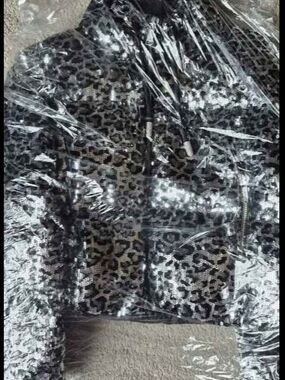 Sequin Leopard Print Cropped Jacket - Black & Silver